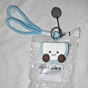 Cute Blue Silicone AirPods Case with Badminton Pendant